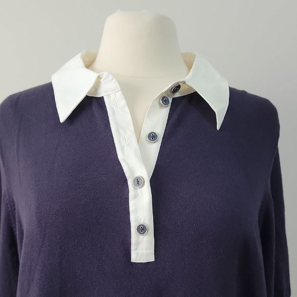 Lands' End Dark Blue Women Sweater with White Accents Cotton Size XXL - Picture 2 of 8